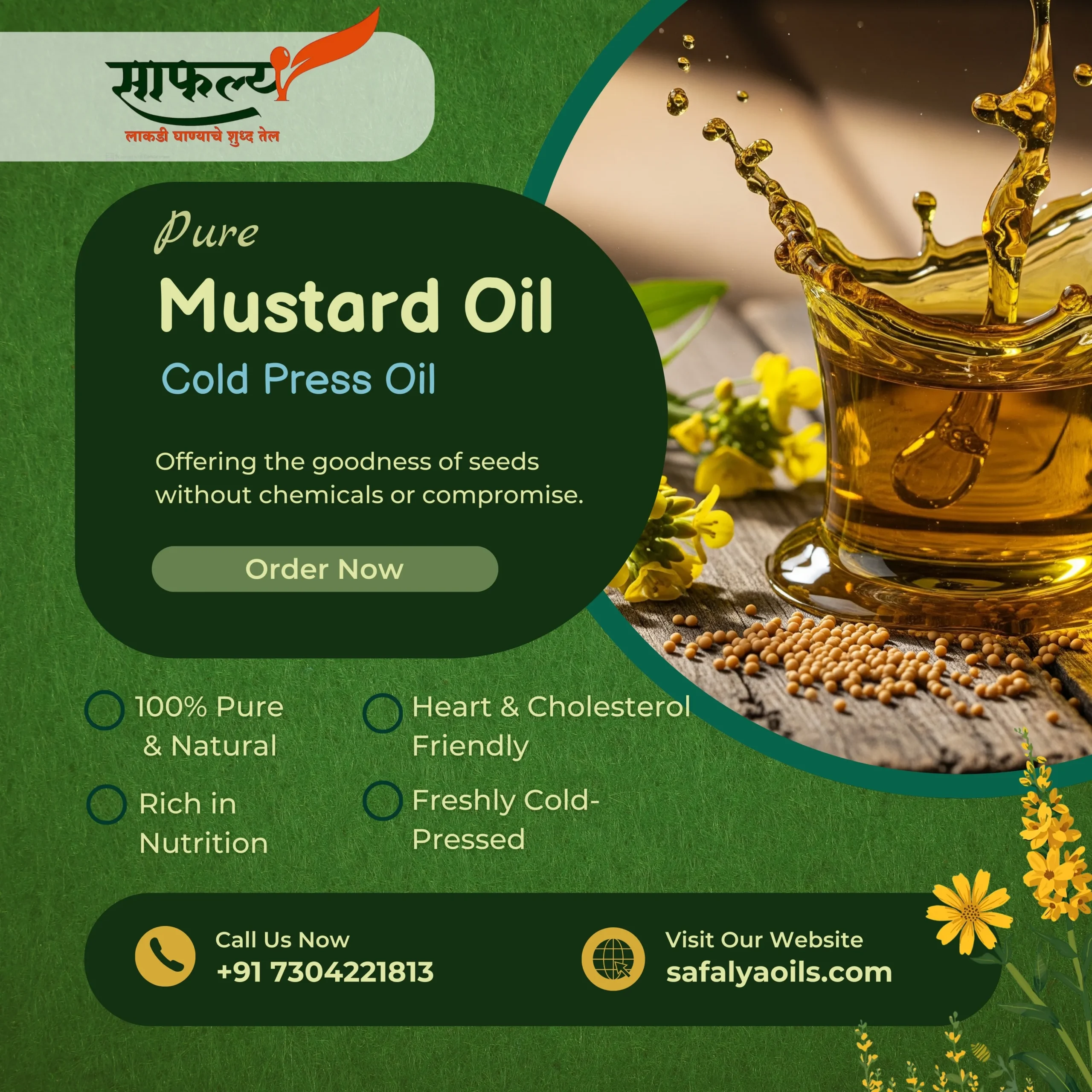 Mustard Pure Cold Press Oil By Safalya Oils (1 Liter)