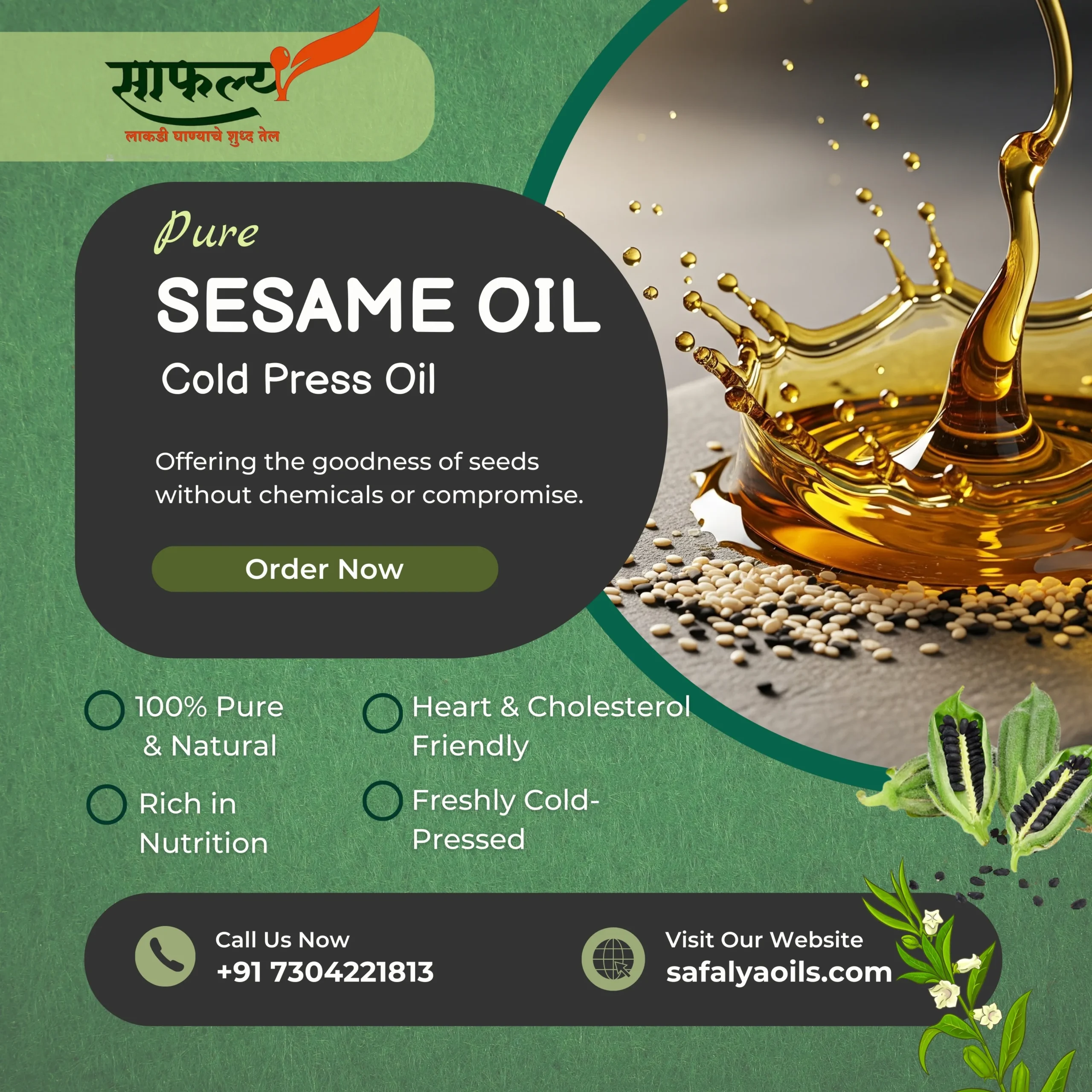 Safalya Pure Sesame (Til) Cold Pressed Oil (1 Liter)